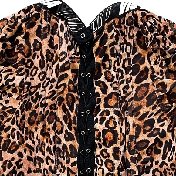 I.AM.GIA Long Sleeve Chelsea Leopard Corset Top XS Lace Up Back Ruched Sleeves - Picture 9 of 11